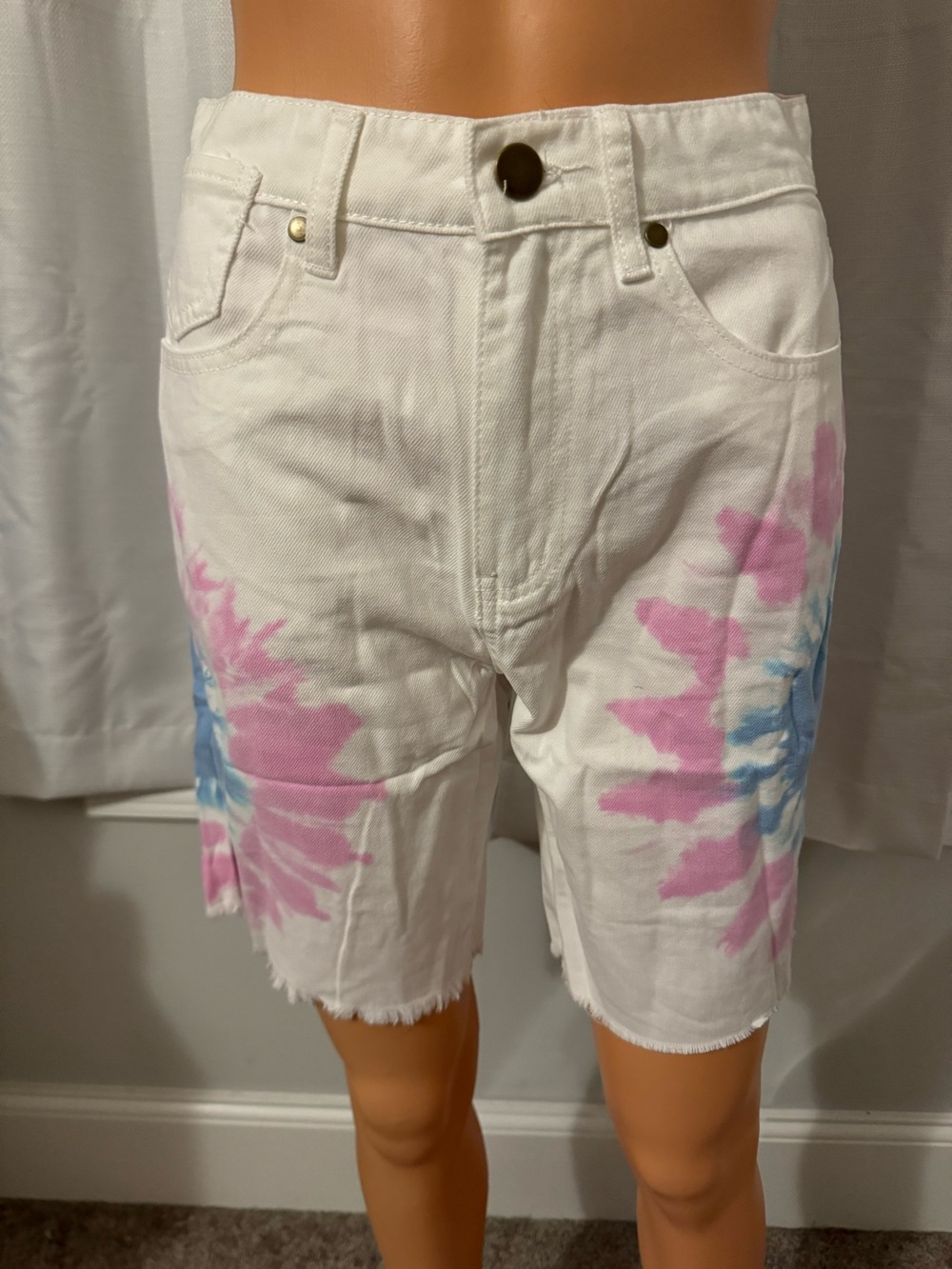 Cool Easel size S white blue pink tie dye cut off high waist jean shorts new